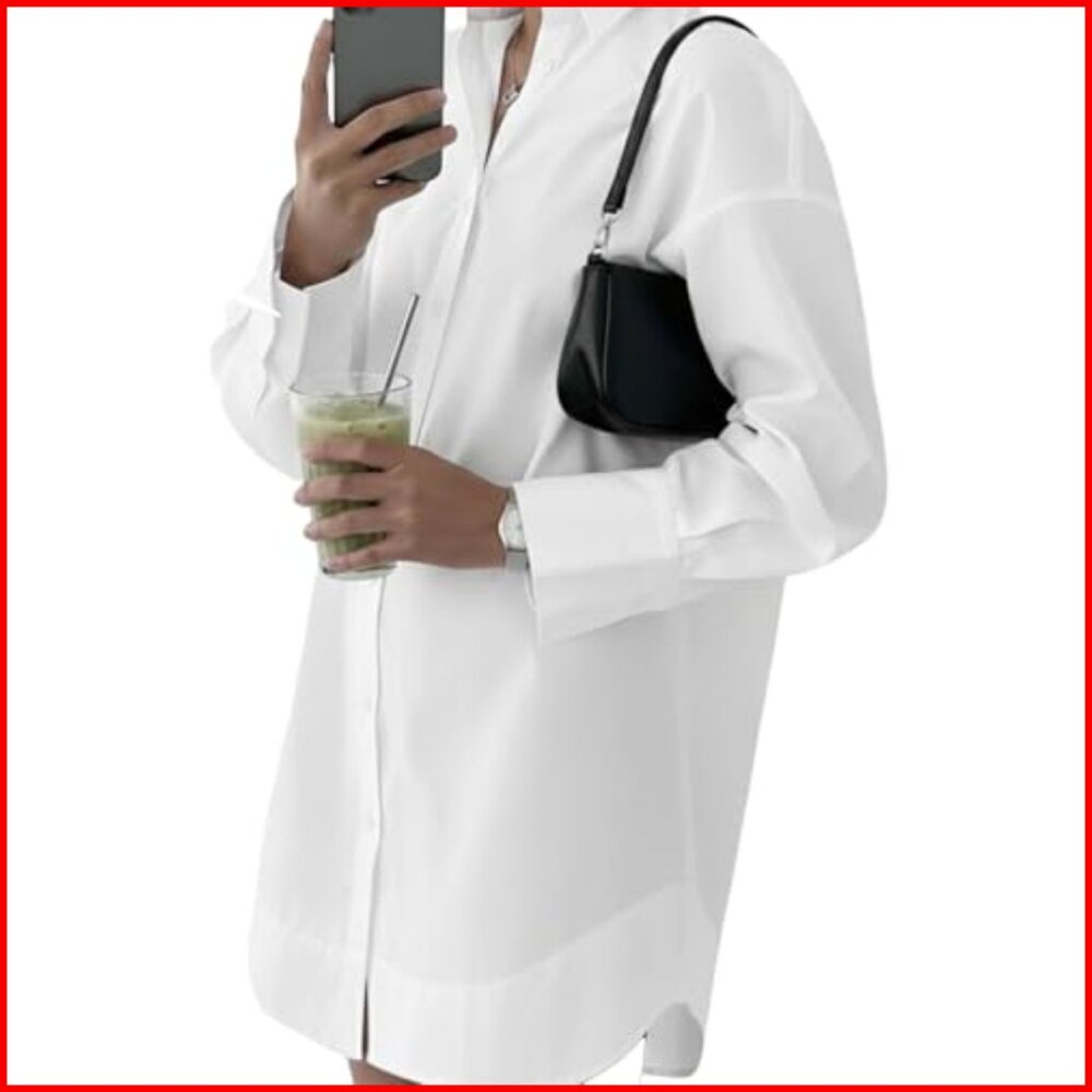 Long Sleeve Button Down Midi Dress Slim Fit Business Casual Office Wear - Picture 2 of 7